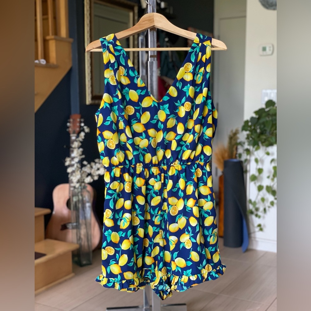 Blue Rain Lemon Pattern Romper